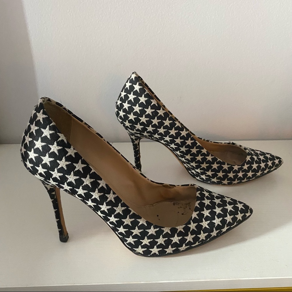 J.Crew Black White Star 4inch Pumps Heels. Size 9.5